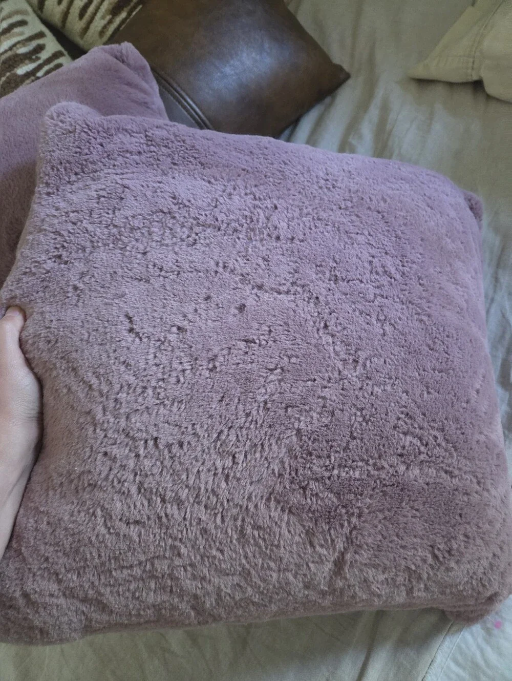 Rodeo Home Faux Fur Throw Pillow Covers - Dusty Rose/Mauve - Set of 2